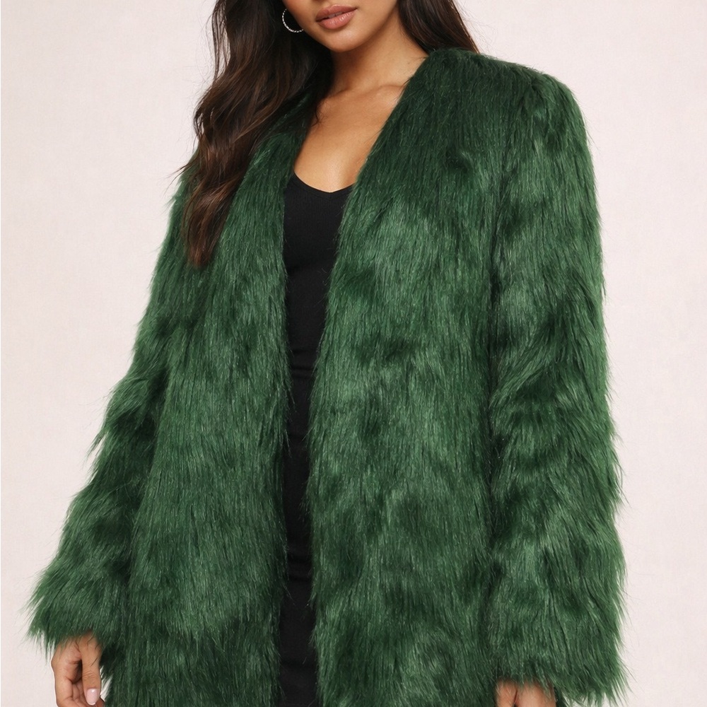 Boohoo Dark Green Faux Fur Jacket